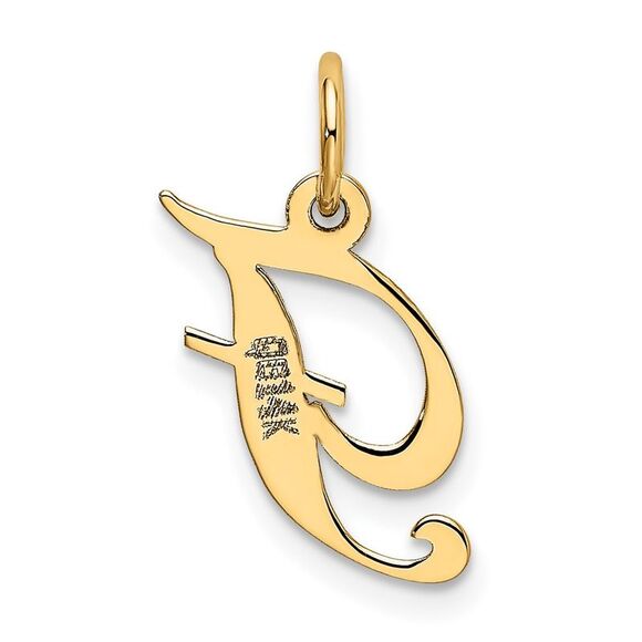 14k Yellow Gold, Ella Collection, Small Fancy Script Initial F Pendant - Picture 3 of 5